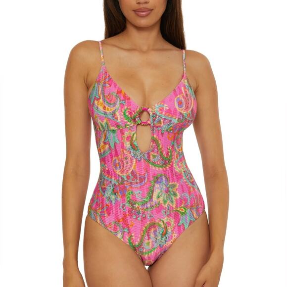 Becca Polynesia Pink One Piece Swimsuit L - Picture 3 of 10